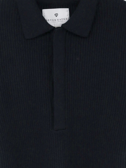 Ribbed merino wool polo shirt thumbnail