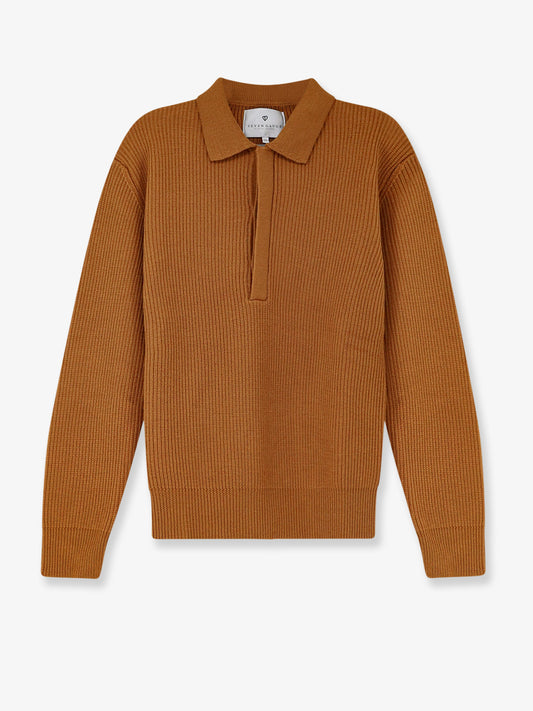 Ribbed merino wool polo shirt