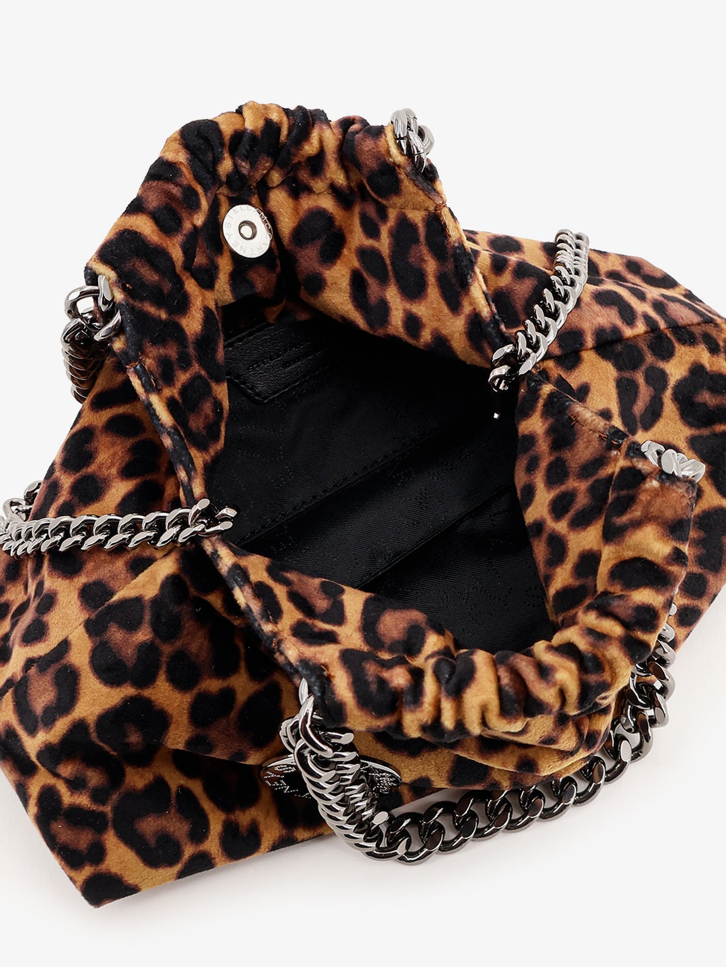 Borsa a tracolla Falabella Mini in velluto con motivo leopardato