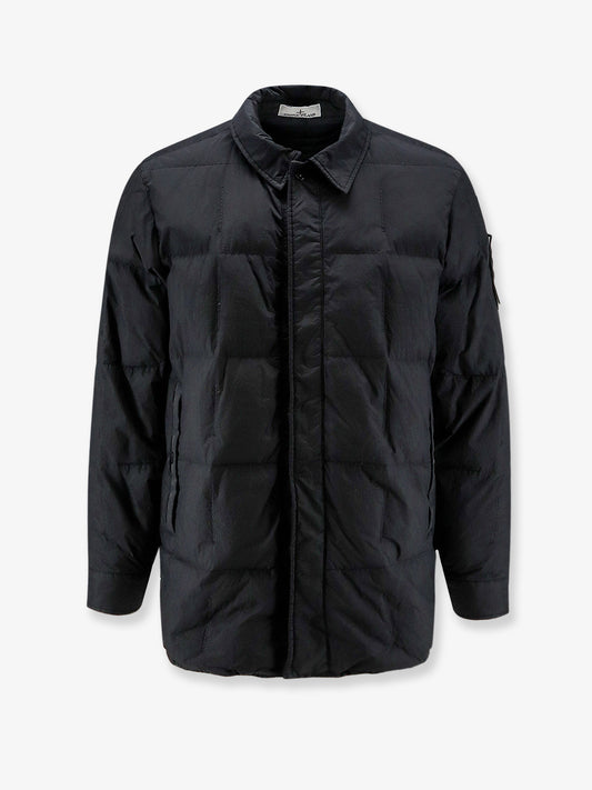 Nylon down jacket with side logo patch