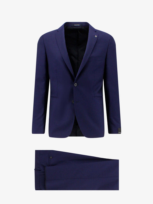 Virgin wool suit with removable iconic brooch