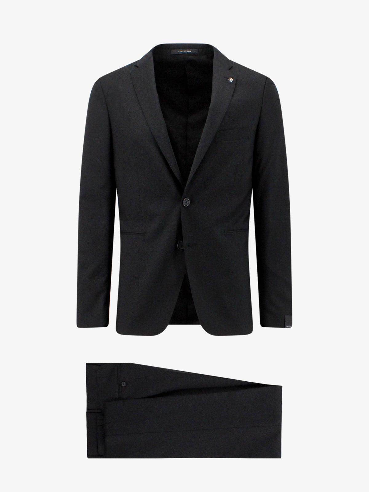 Virgin wool suit with removable iconic brooch