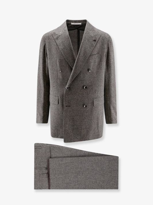 Double-breasted stretch melange virgin wool suit