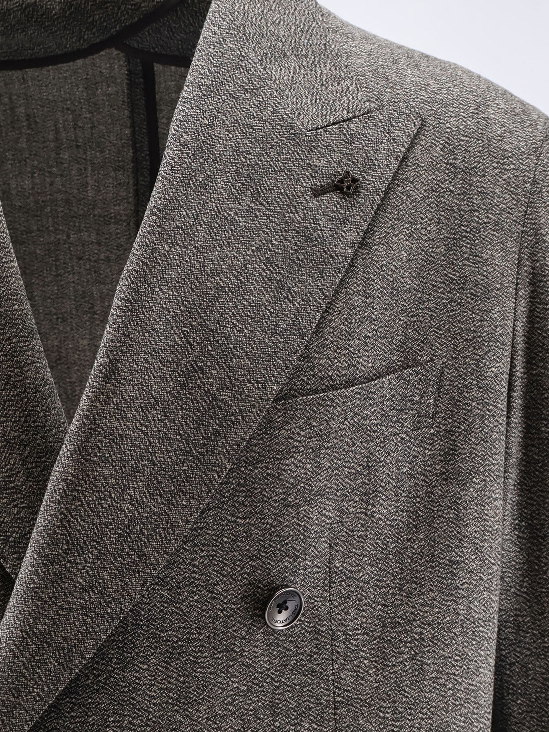 Double-breasted stretch melange virgin wool suit