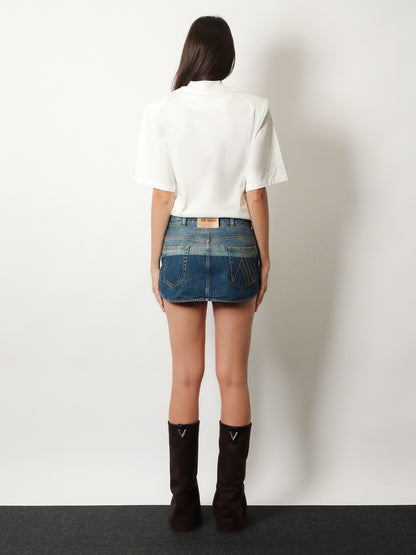 Blue denim mini skirt thumbnail