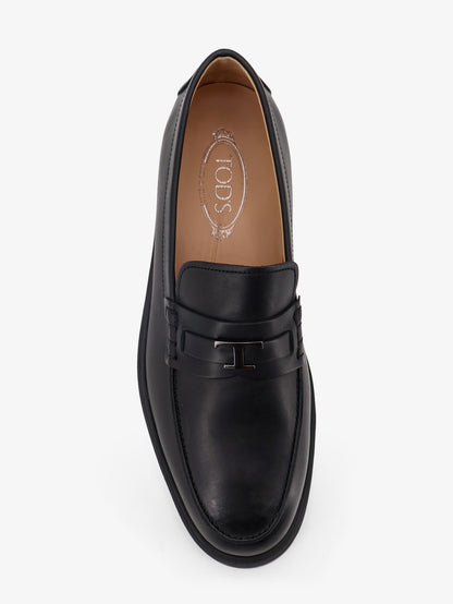 Leather loafers with metal logo thumbnail