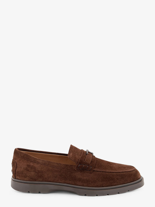 Suede loafers with metal logo