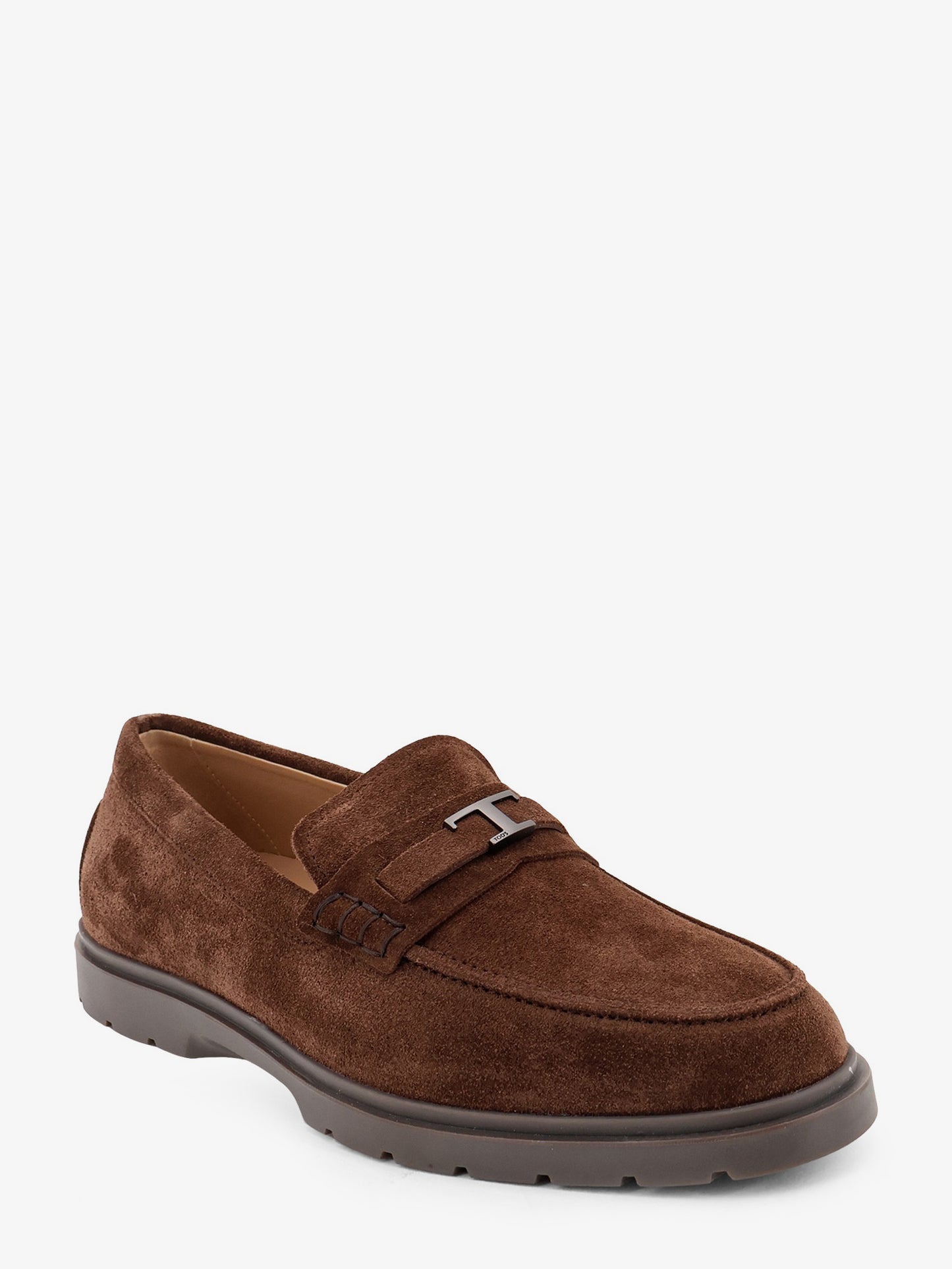 Suede loafers with metal logo