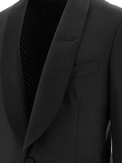 Stretch virgin wool tuxedo with satin profiles thumbnail