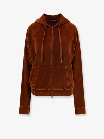 Velvet zip-up hoodie with tone-on-tone logo thumbnail