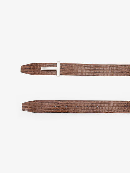 Crocodile-effect leather belt thumbnail