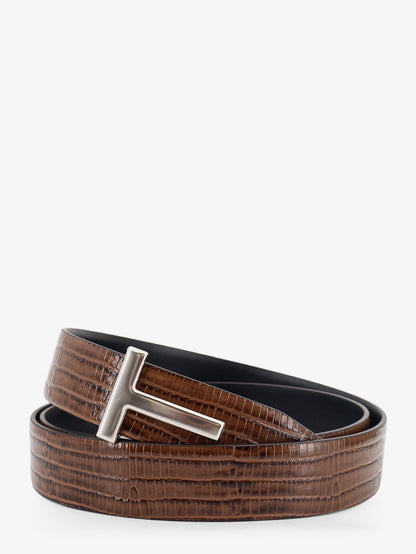 Crocodile-effect leather belt thumbnail