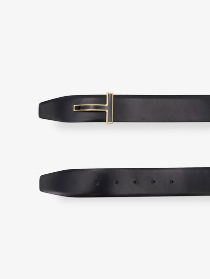 Leather belt with metal logo buckle thumbnail