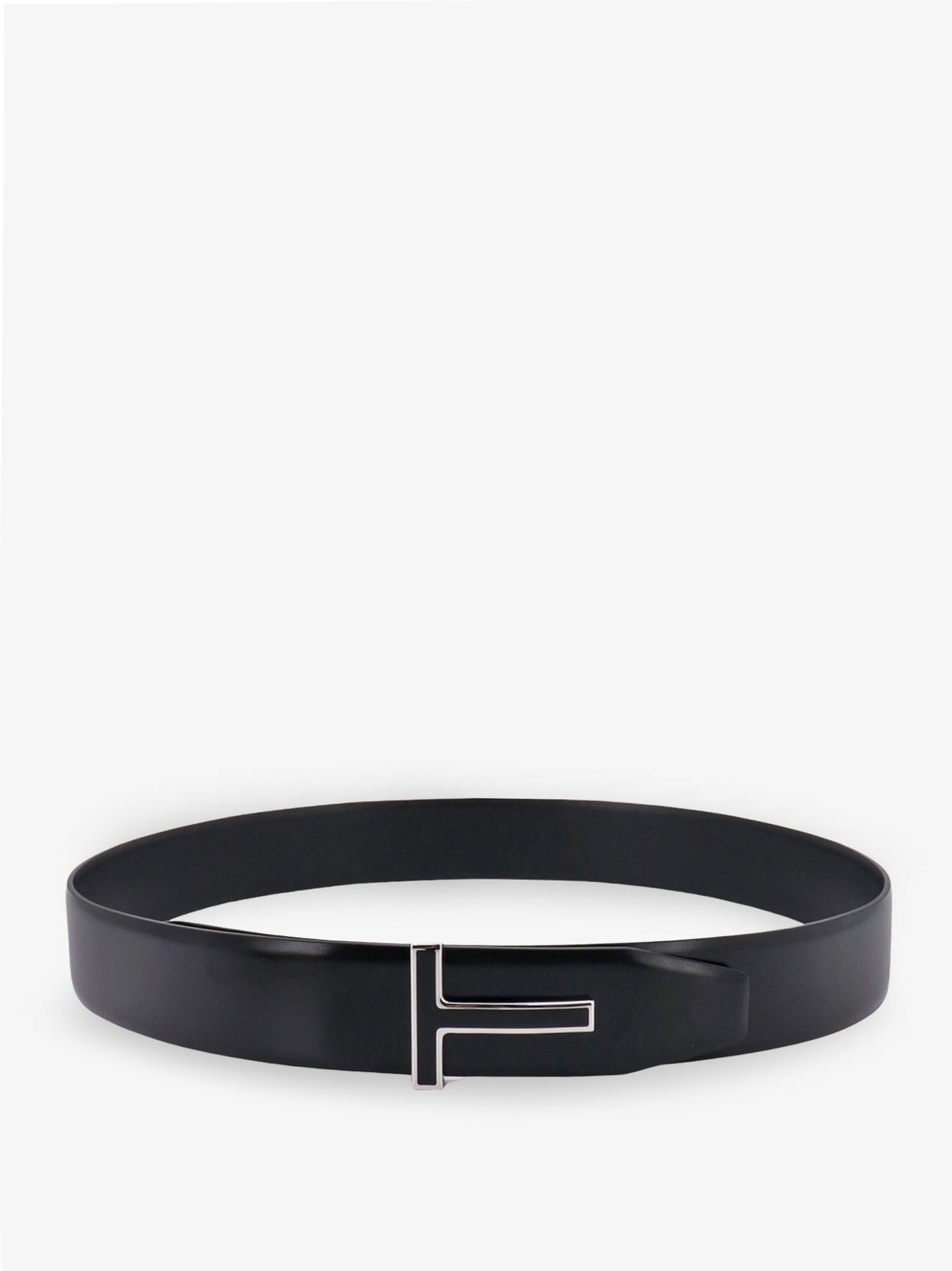 Leather belt with enameled logo