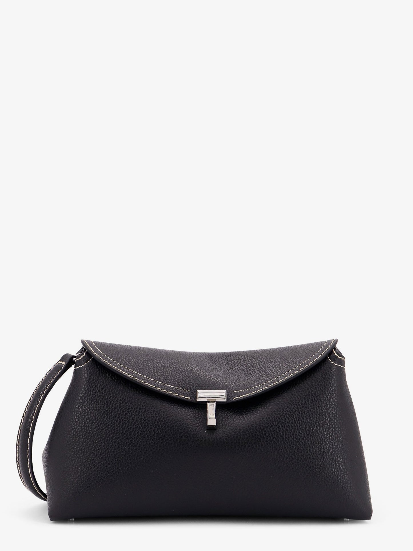Leather T-Lock clutch with contrasting stitching