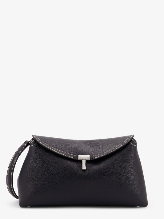 Clutch T-Lock in pelle con impunture in contrasto