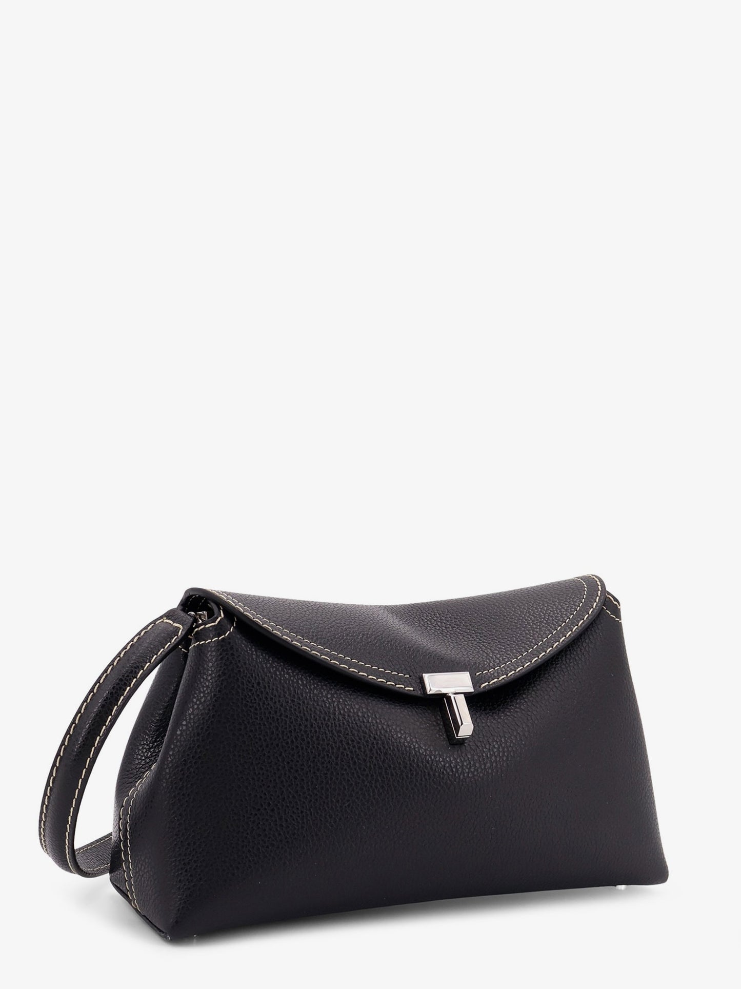 Leather T-Lock clutch with contrasting stitching