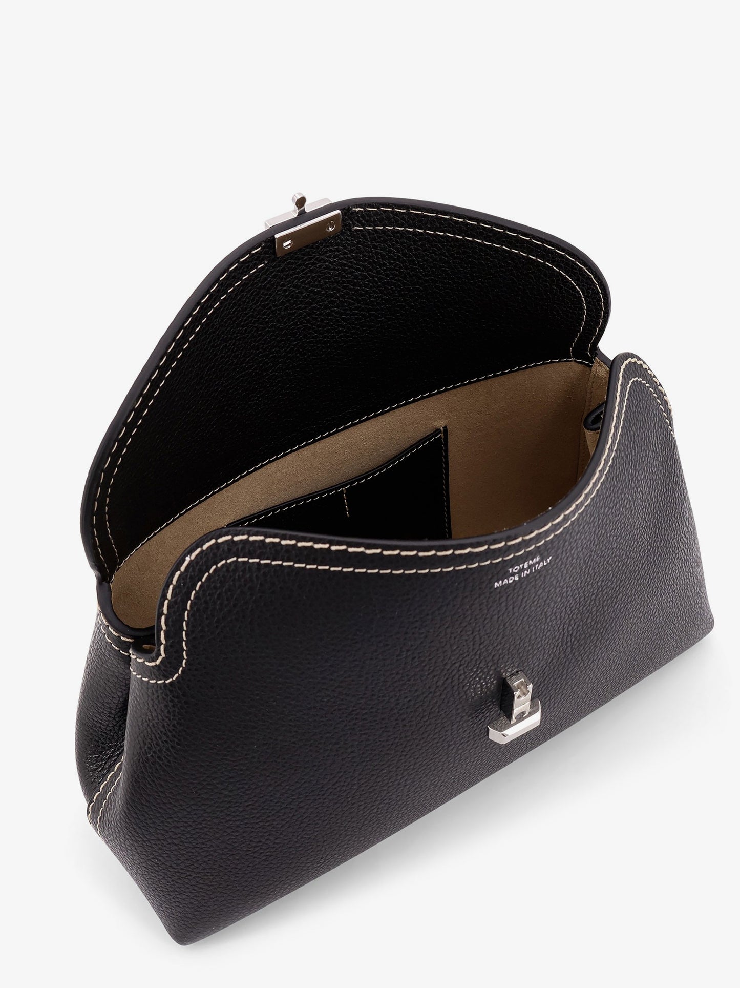 Leather T-Lock clutch with contrasting stitching