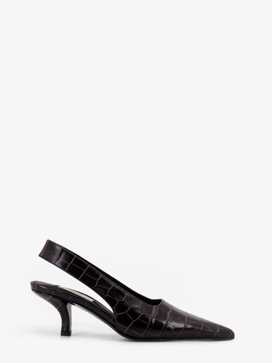 Leather décolleté with crocodile print