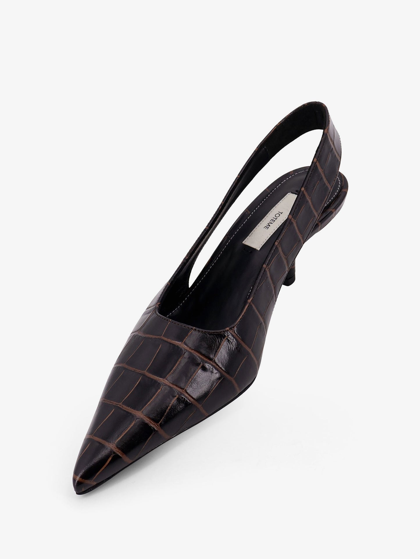 Leather décolleté with crocodile print
