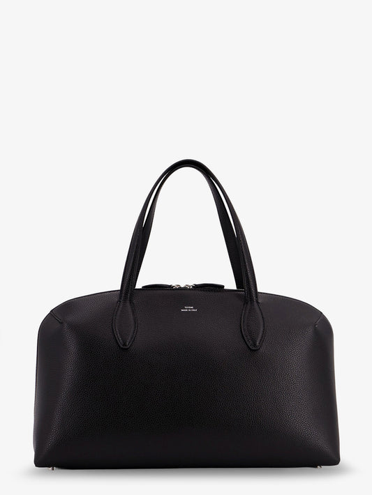 Leather handbag with engraved logo on the front