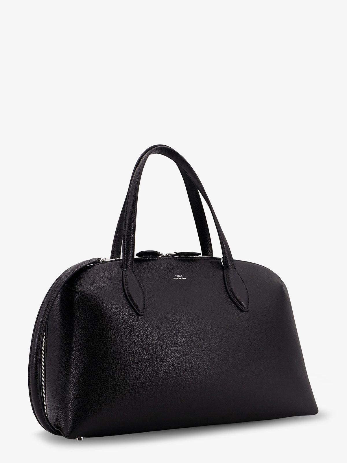Leather handbag with engraved logo on the front