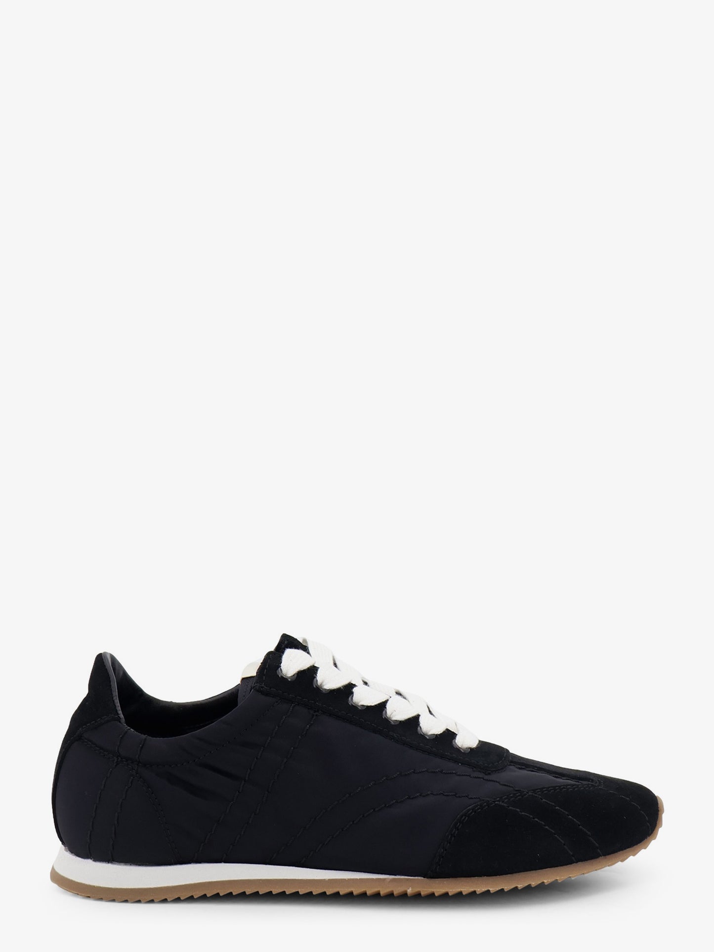 Nylon and suede sneakers with all-over stitching