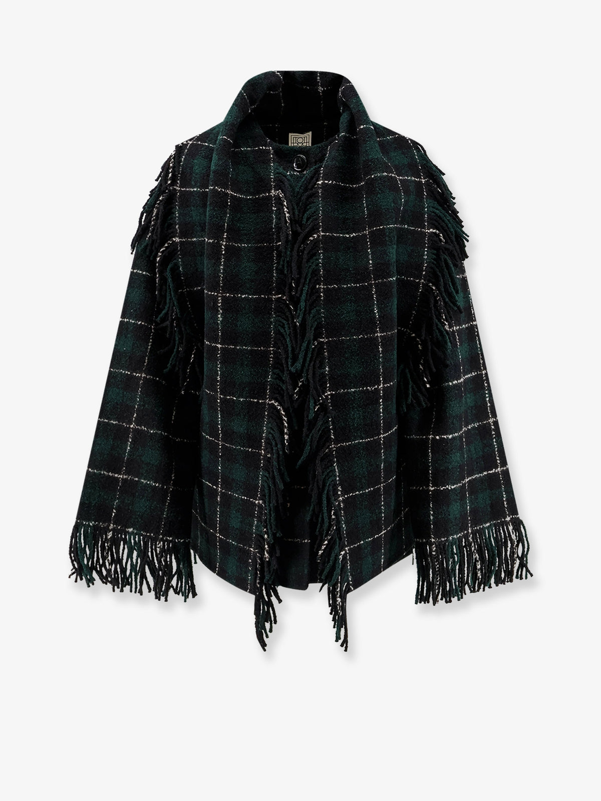 Fringed scarf madras wool coat