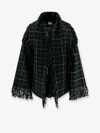 Fringed scarf madras wool coat thumbnail