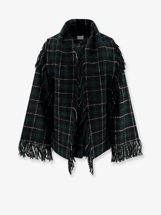 Fringed scarf madras wool coat