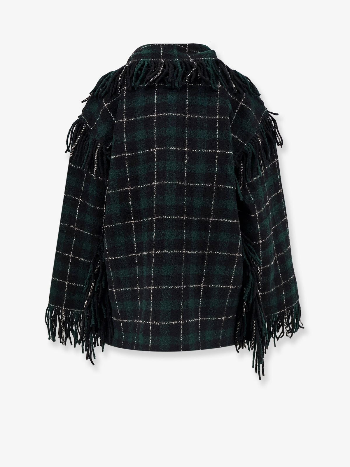 Fringed scarf madras wool coat