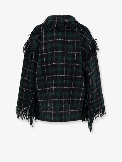 Fringed scarf madras wool coat thumbnail