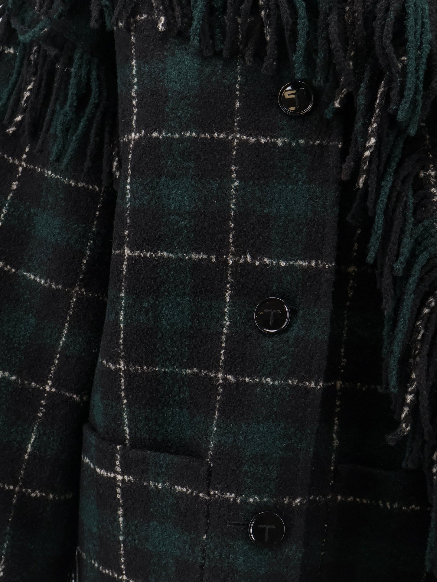 Fringed scarf madras wool coat