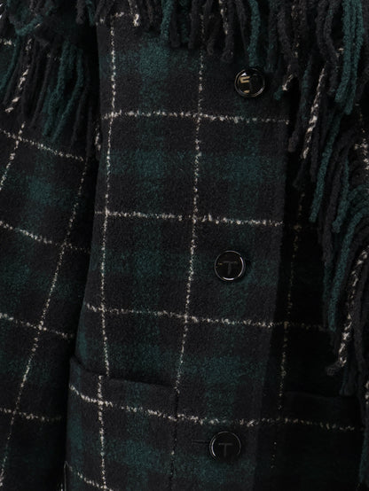 Fringed scarf madras wool coat thumbnail