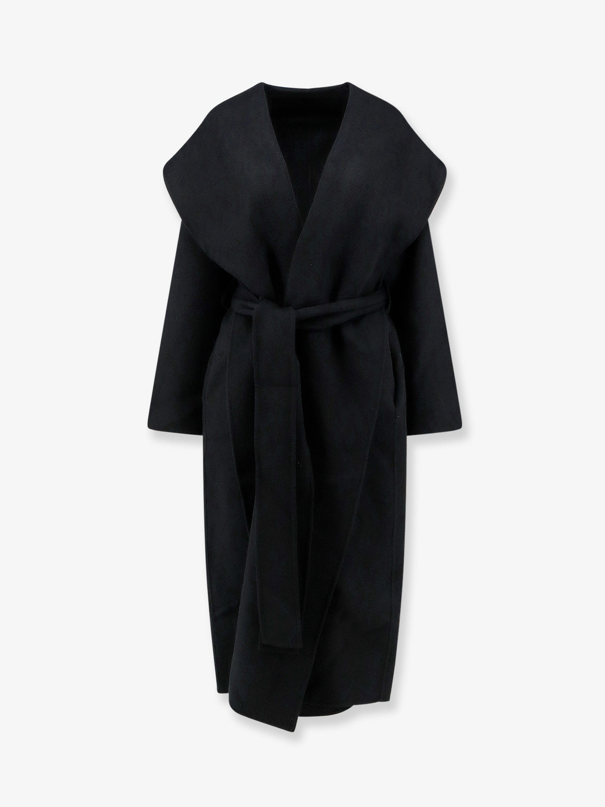 Hooded belted wool coat