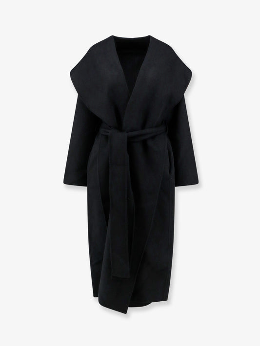 Hooded belted wool coat