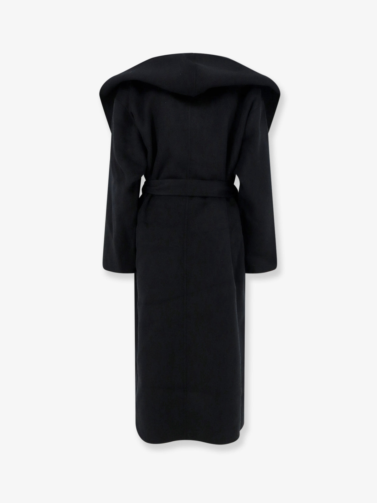 Hooded belted wool coat