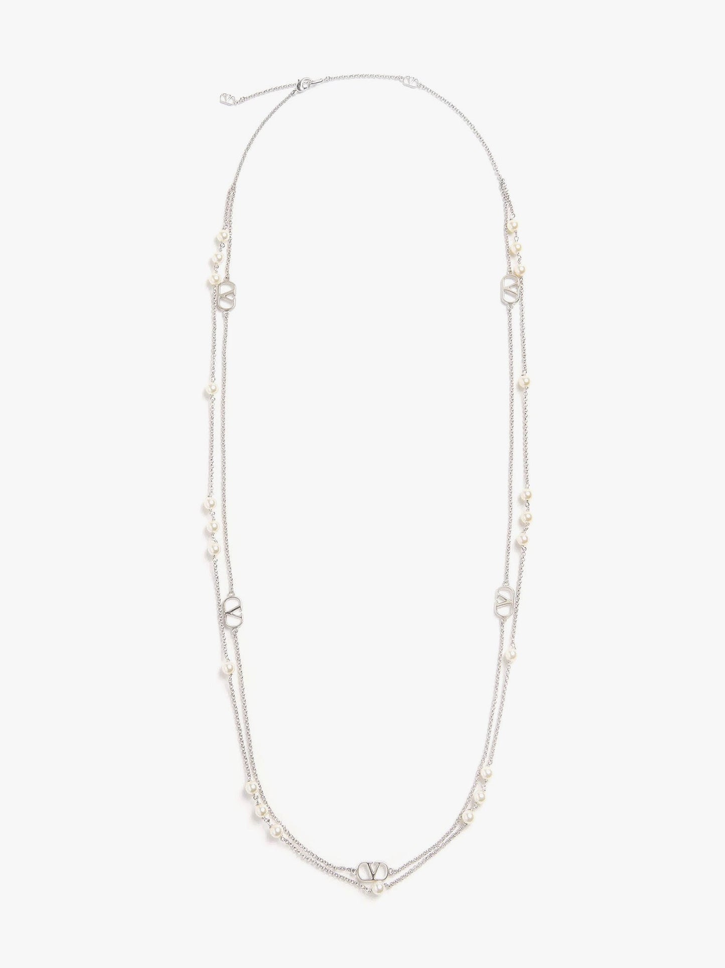 Metal and pearls VLogo Signature necklace