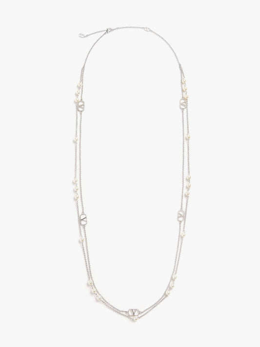 Metal and pearls VLogo Signature necklace