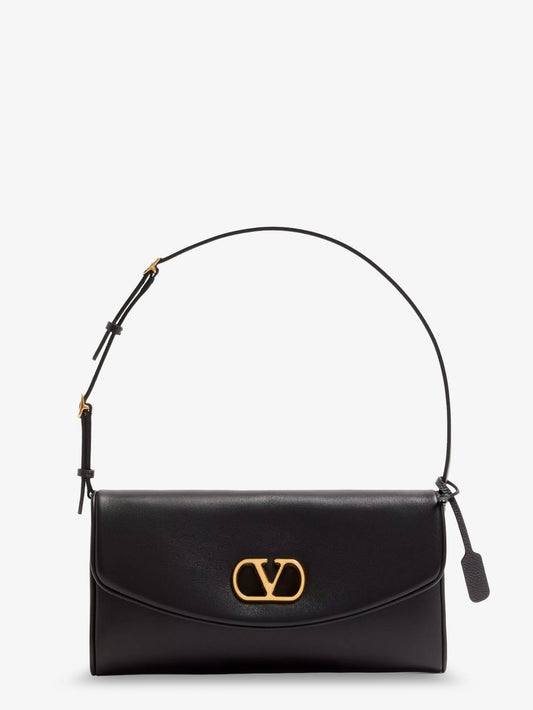DeVain Leather Shoulder Bag with Metal VLogo Signature