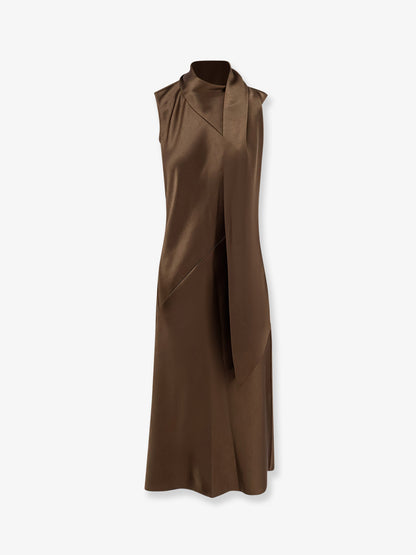 Long satin dress with integrated scarf thumbnail