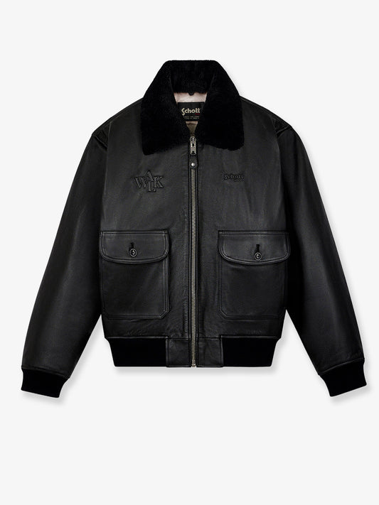 Walk in Paris X Schott NYC ® Leather Jacket with Front Embroidered Logo
