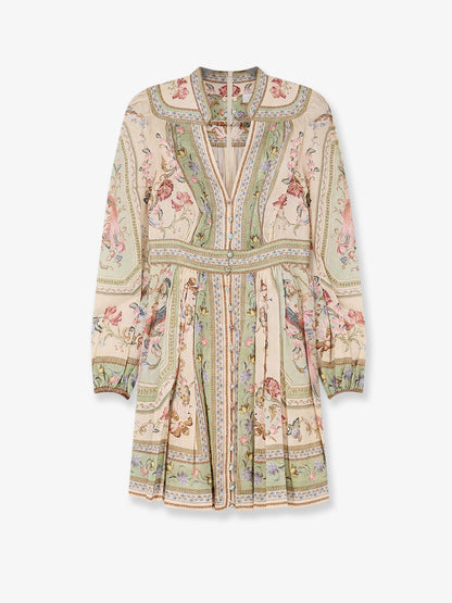 Roselight Plunge Tapestry Print Linen Dress thumbnail
