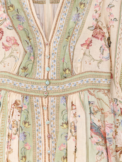 Roselight Plunge Tapestry Print Linen Dress thumbnail