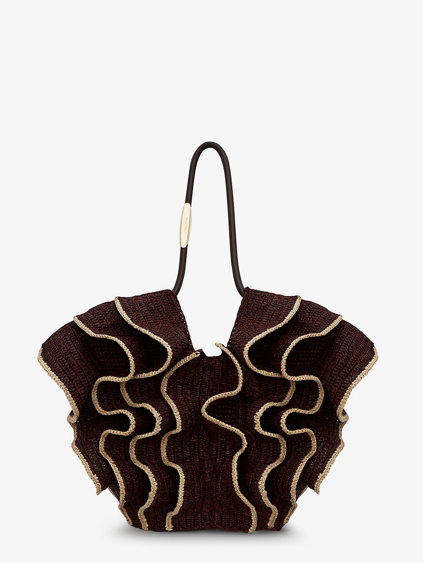Goldentime raffia shoulder bag with ruffles