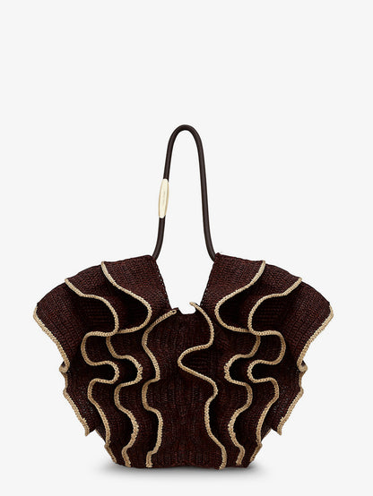 Goldentime raffia shoulder bag with ruffles thumbnail