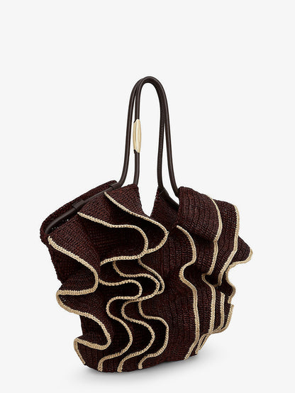Goldentime raffia shoulder bag with ruffles thumbnail