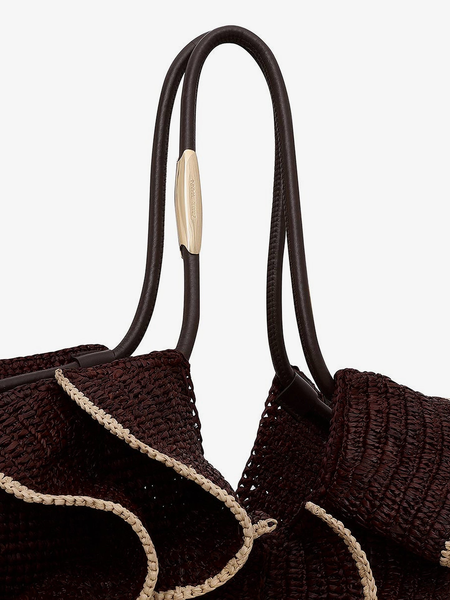 Goldentime raffia shoulder bag with ruffles