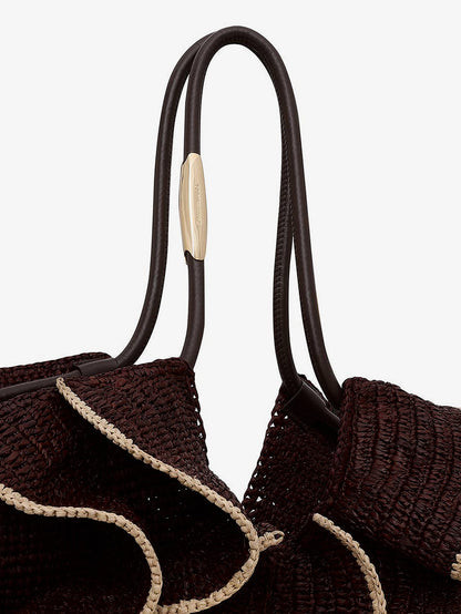 Goldentime raffia shoulder bag with ruffles thumbnail
