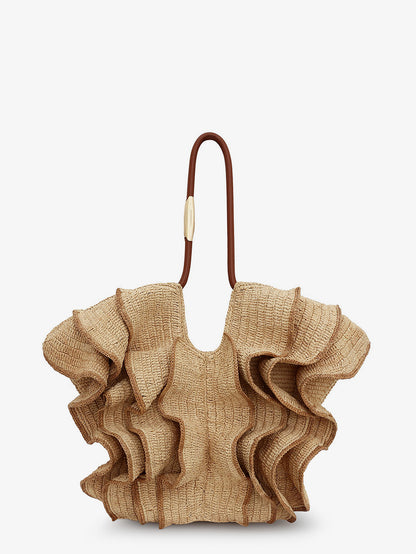 Goldentime raffia shoulder bag with ruffles thumbnail